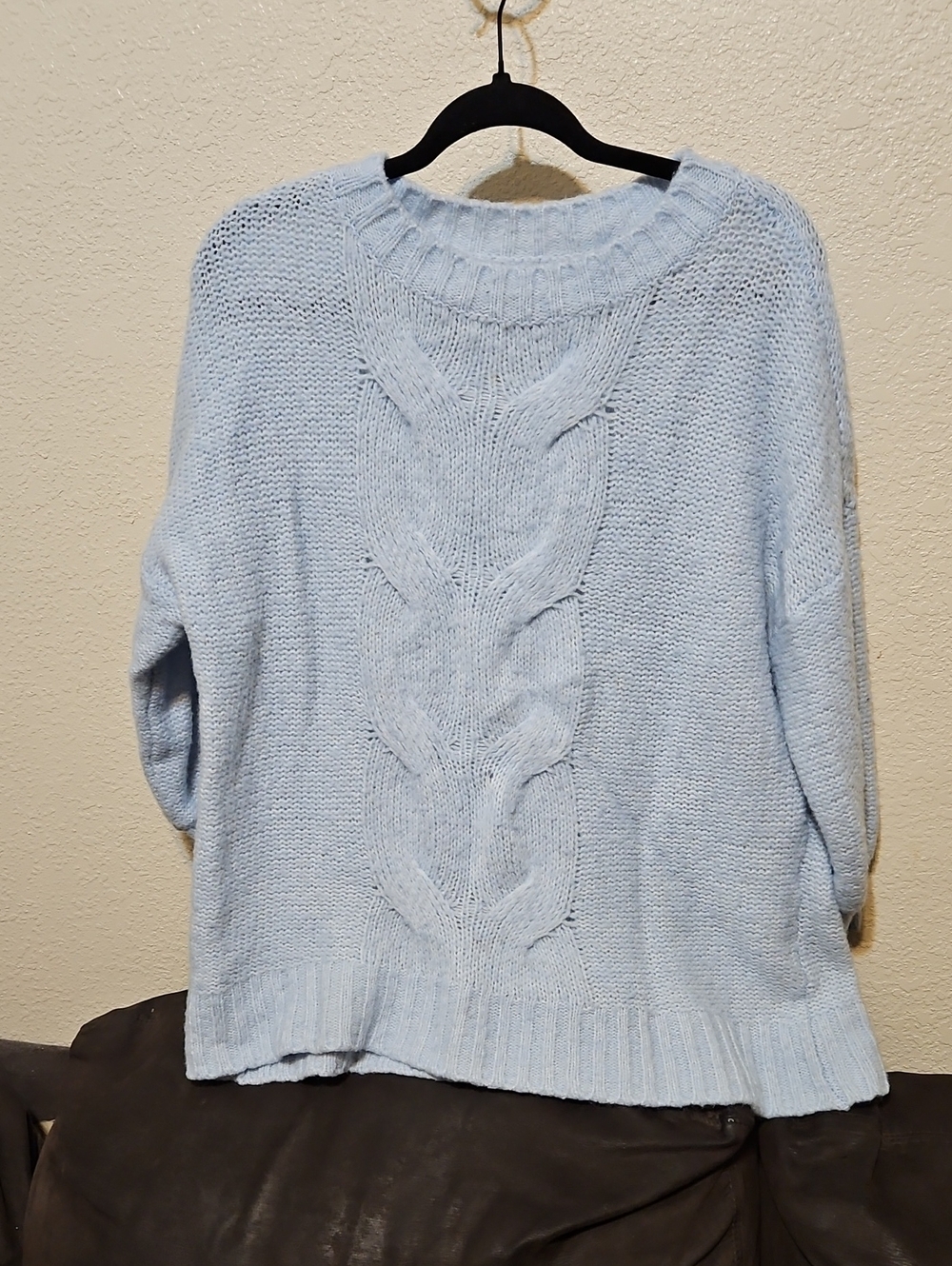aerie Light Blue Cable-Knit Crewneck Sweater